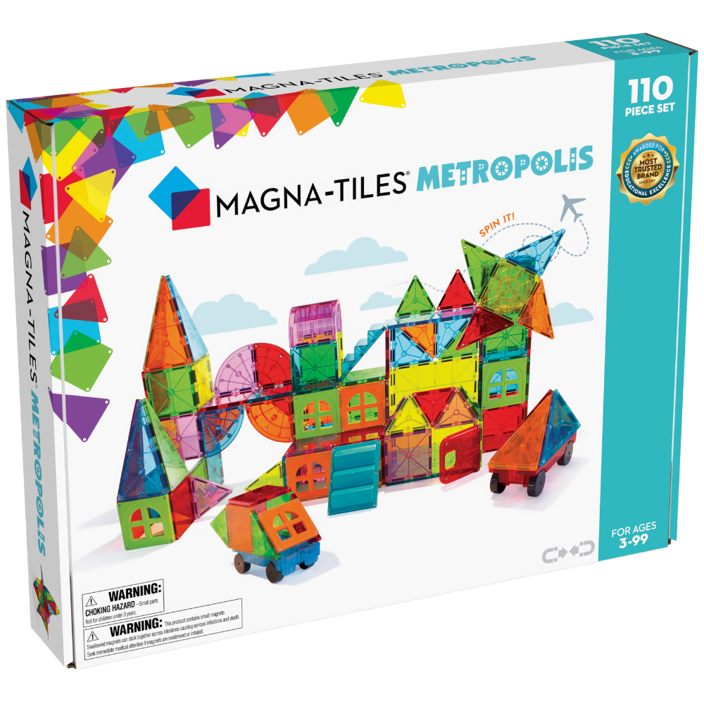 Magna-Tiles 3D Magnetic Building Tiles, Clear Colors, 100 Pieces