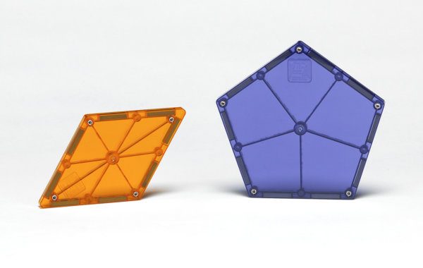 Orange diamond and purple pentagon from MAGNA-TILES® Polygons 8-Piece Expansion Set