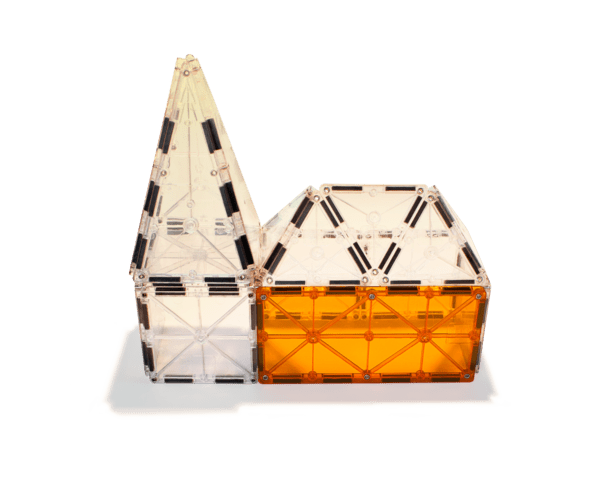 Example build using large orange rectangle from MAGNA-TILES® Rectangles 8-Piece Expansion Set and clear tiles from MAGNA-TILES® ICE 16-Piece Sets
