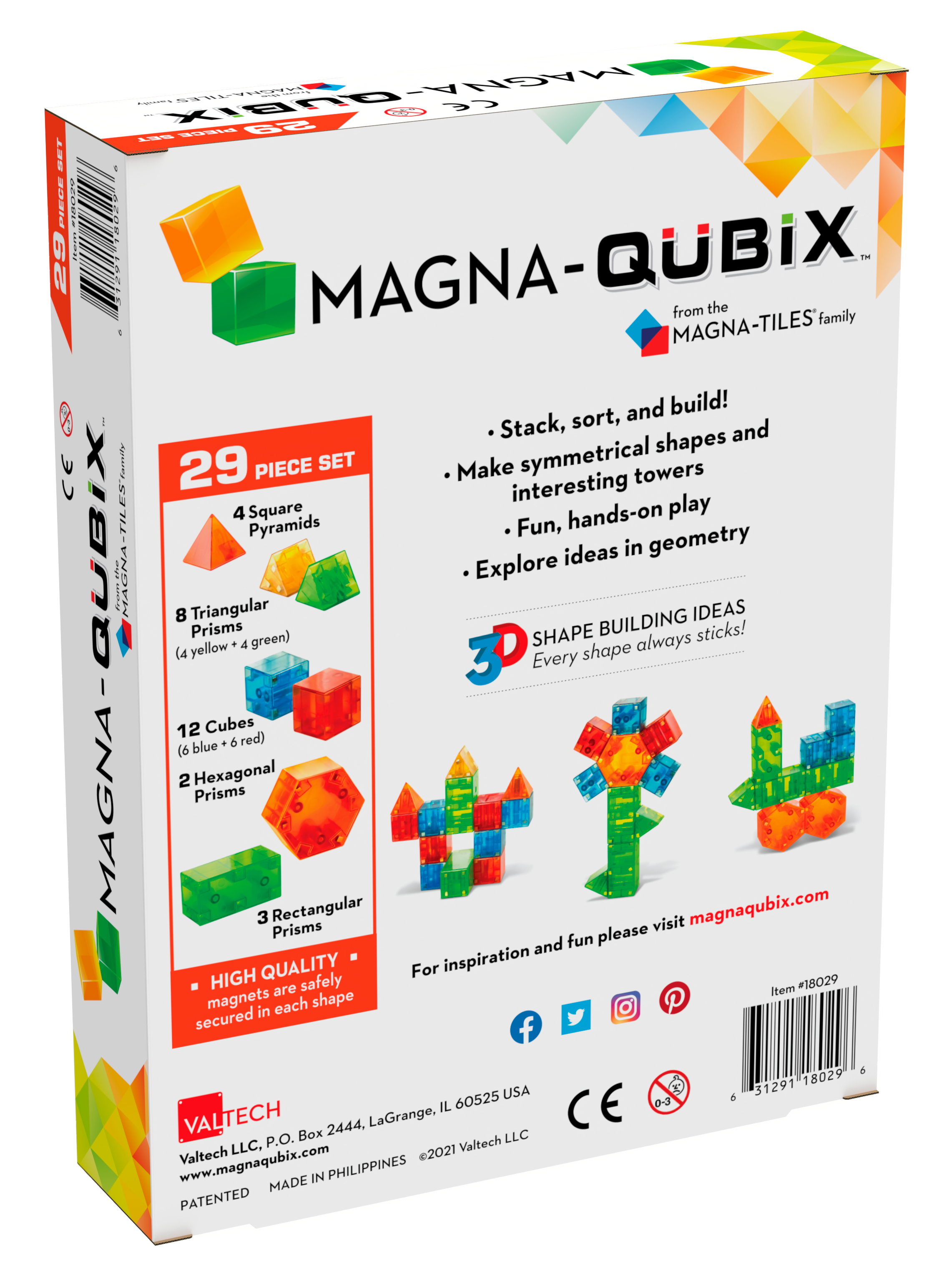 Back of Magna-Qubix® 29-Piece Set package
