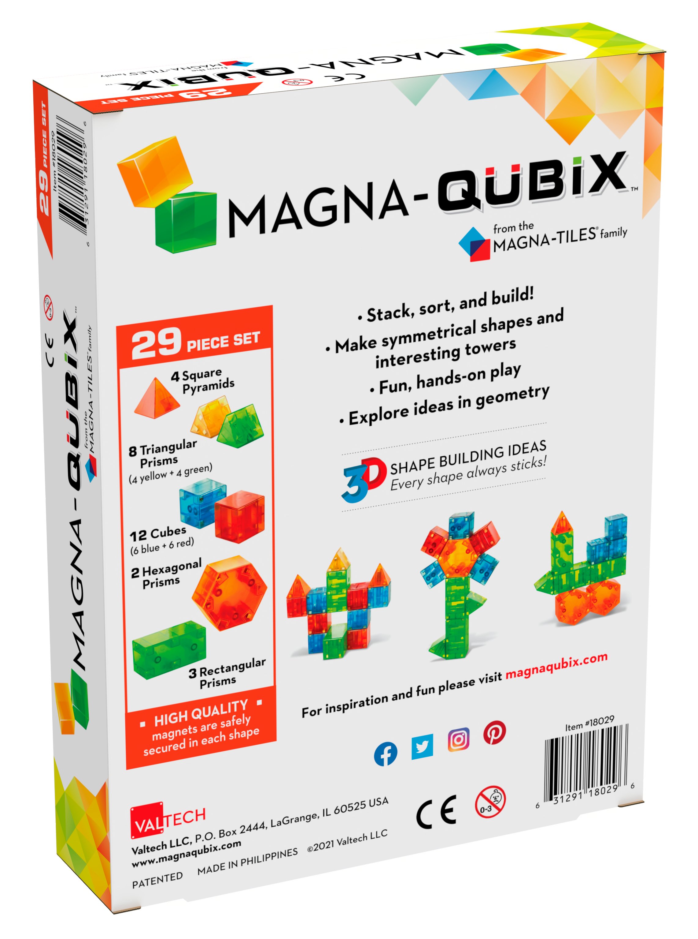 Back of Magna-Qubix® 29-Piece Set package