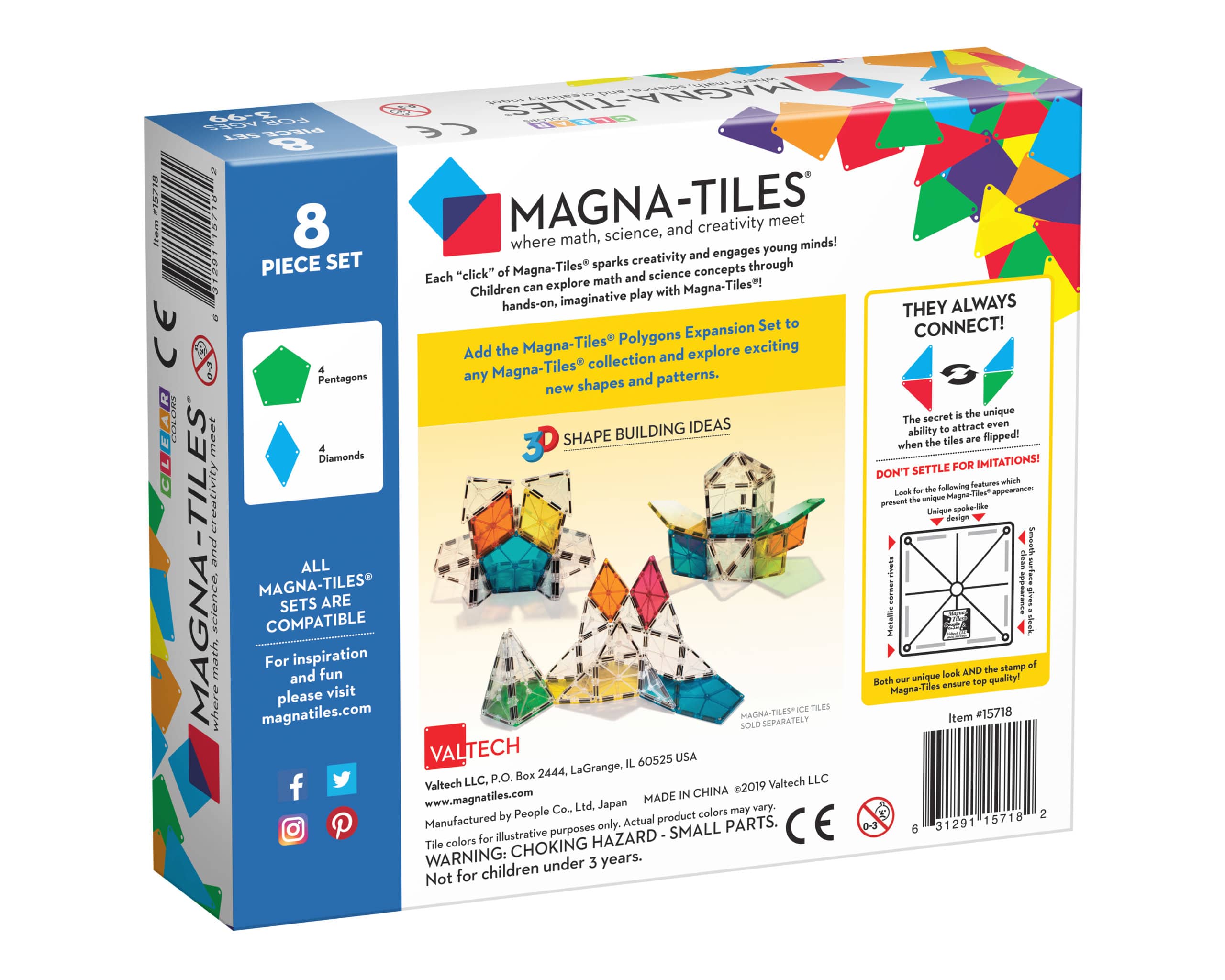 Back of MAGNA-TILES® Polygons 8-Piece Expansion Set package