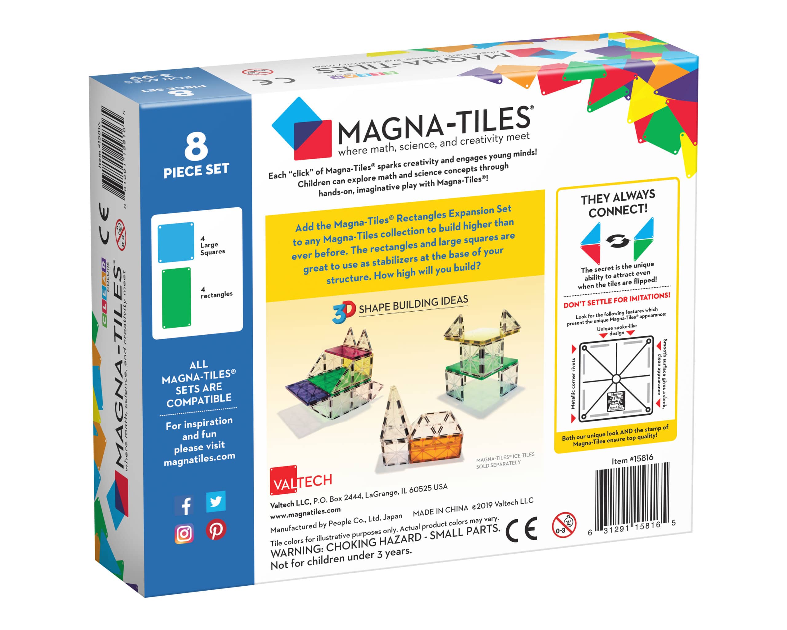 Back of MAGNA-TILES® Rectangles 8-Piece Expansion Set package