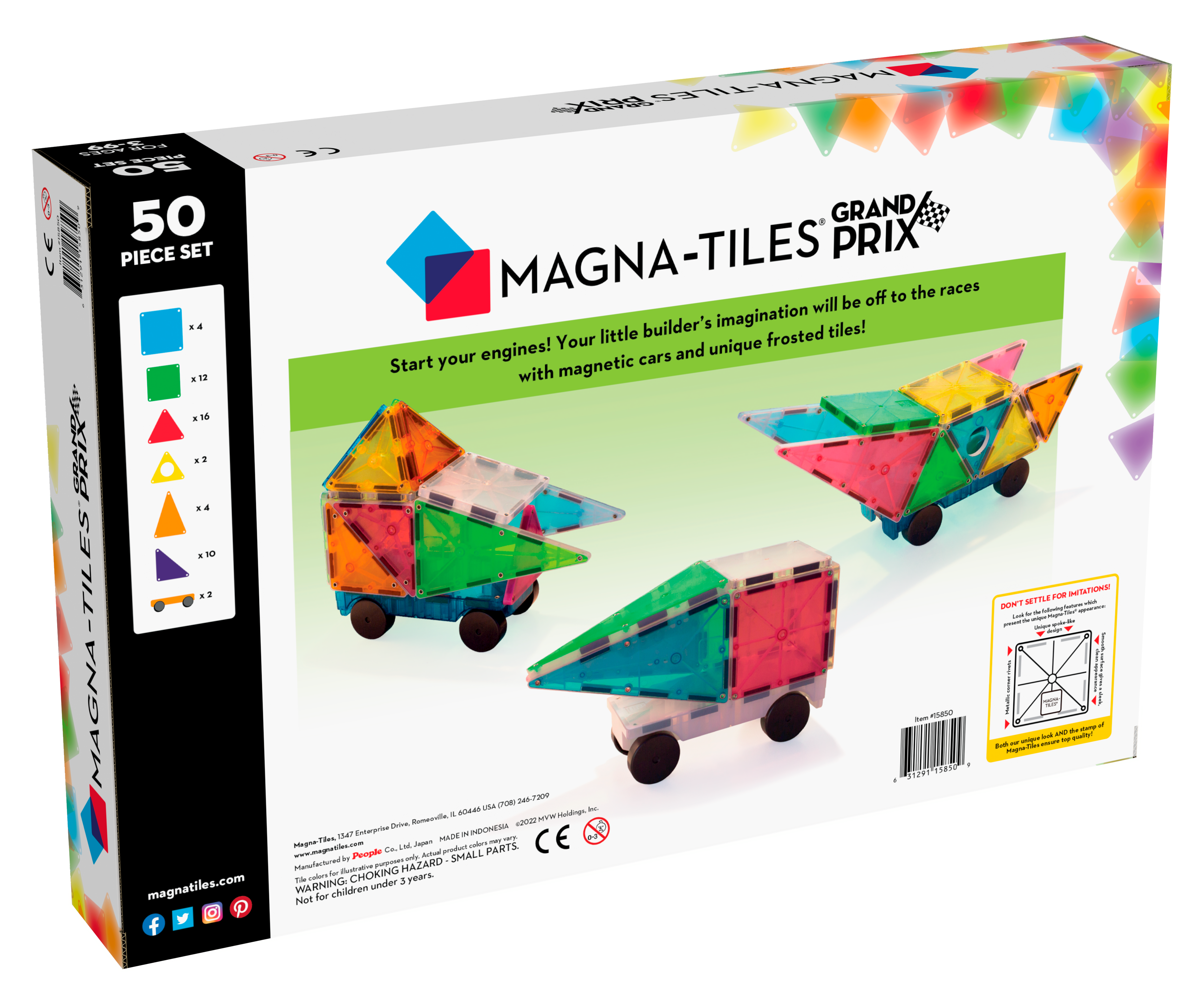Back of MAGNA-TILES® Grand Prix 50-Piece Set package