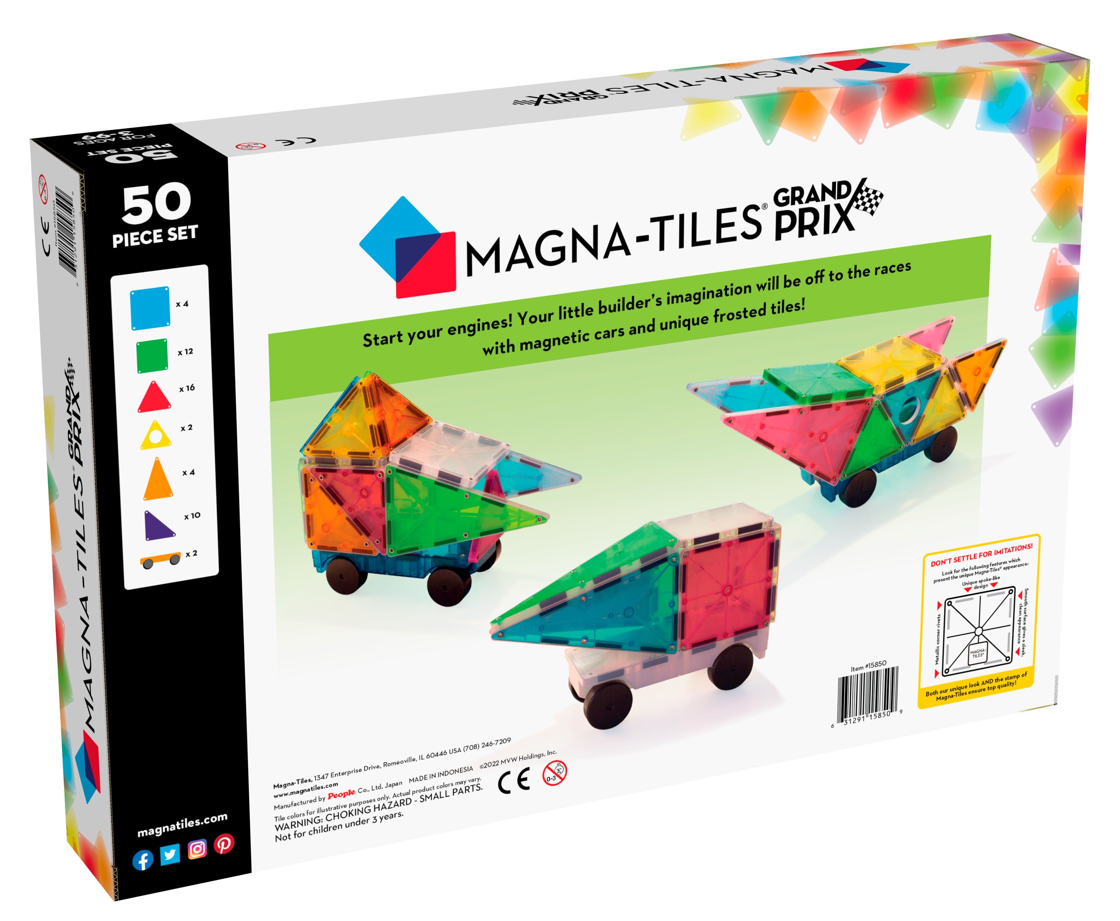 Back of MAGNA-TILES® Grand Prix 50-Piece Set package