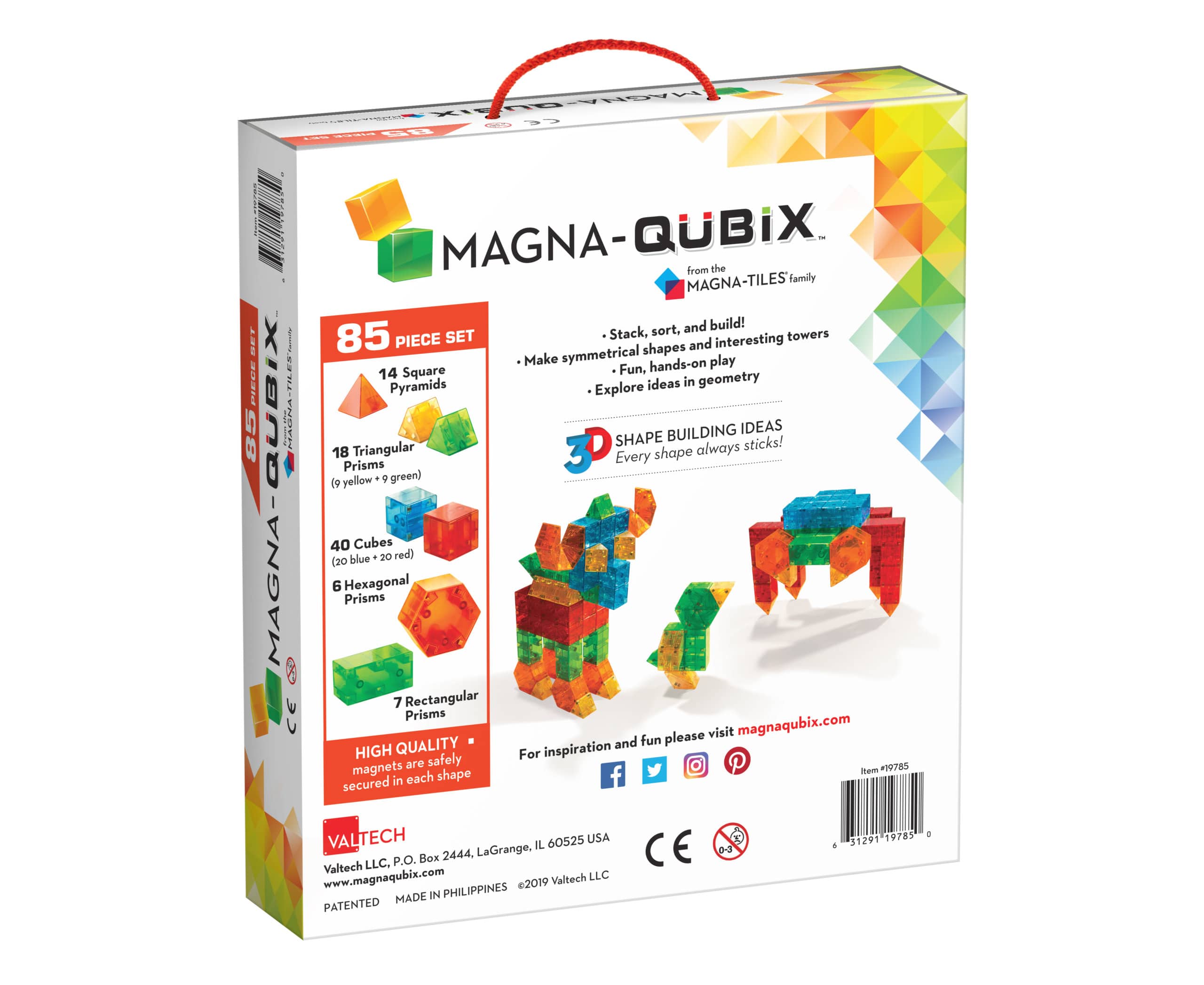 Back of Magna-Qubix® 85-Piece Set package
