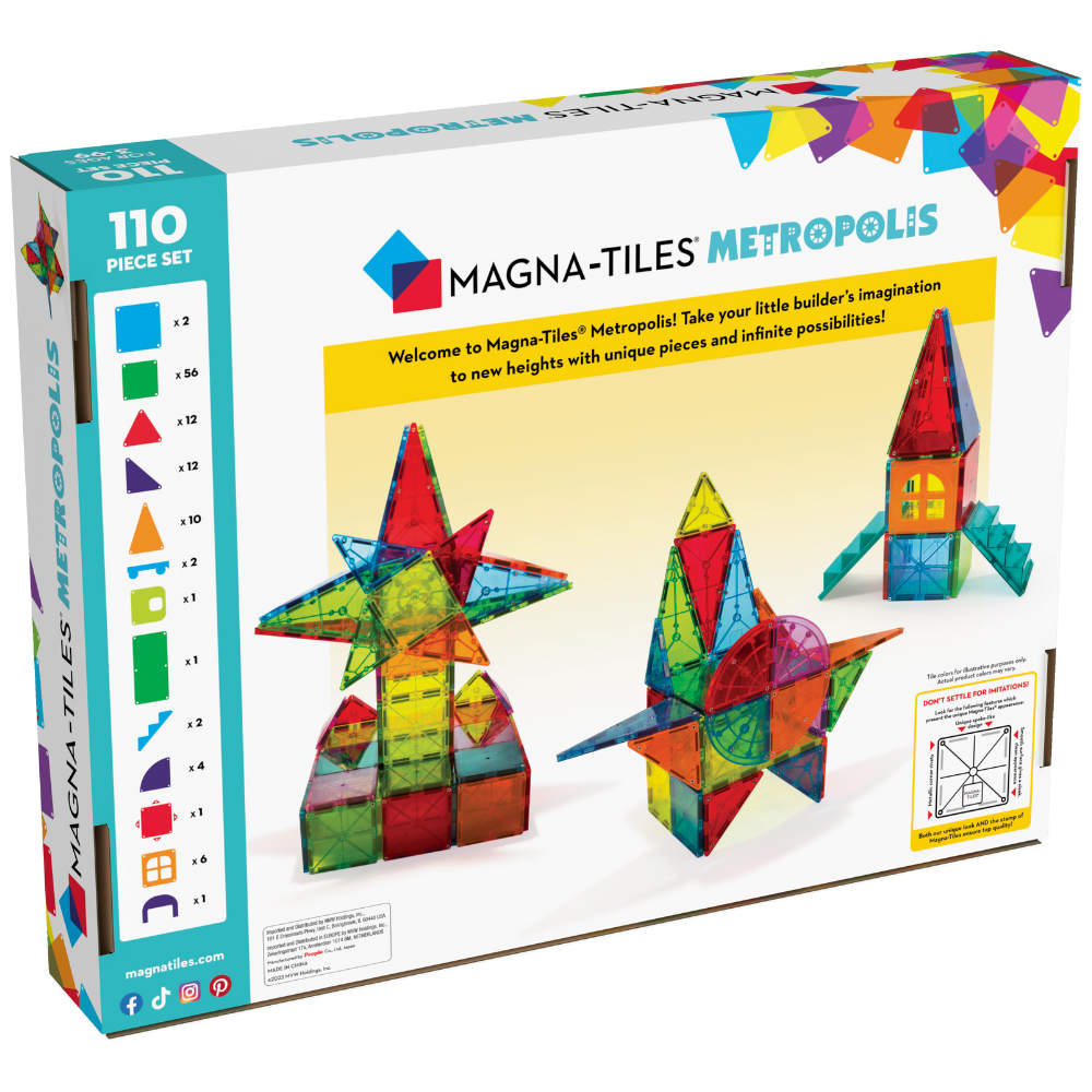 Back of MAGNA-TILES® Metropolis 110-Piece Set package