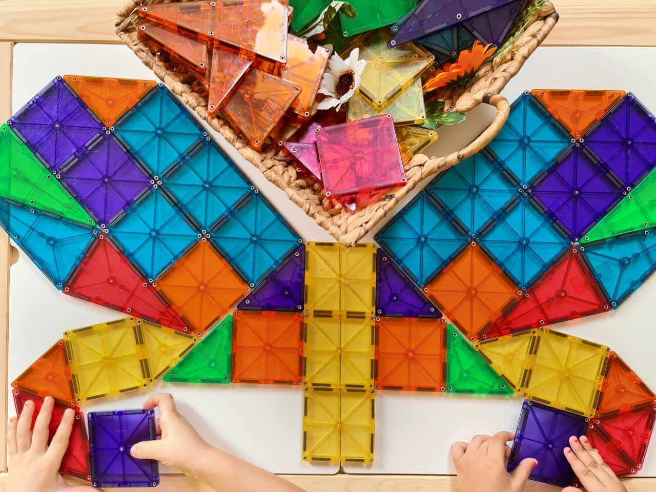 A butterfly built with Magna-Tiles