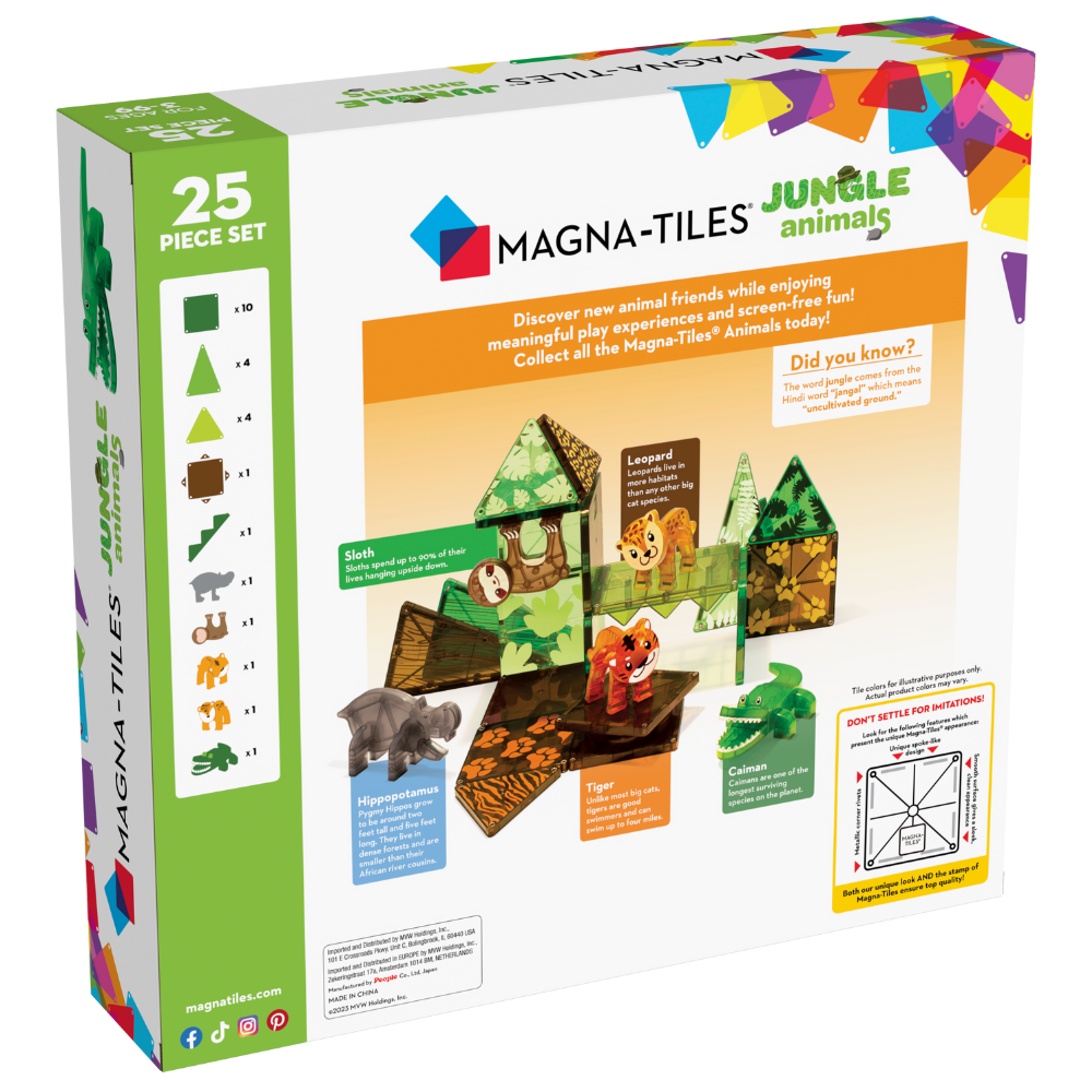 Back of MAGNA-TILES® Jungle Animals 25-Piece Set package
