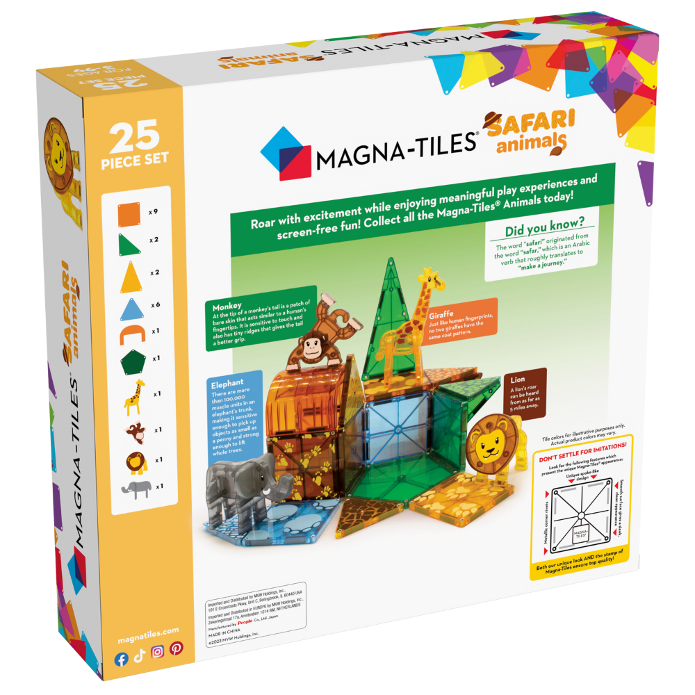 Back of MAGNA-TILES® Safari 25-Piece Set package