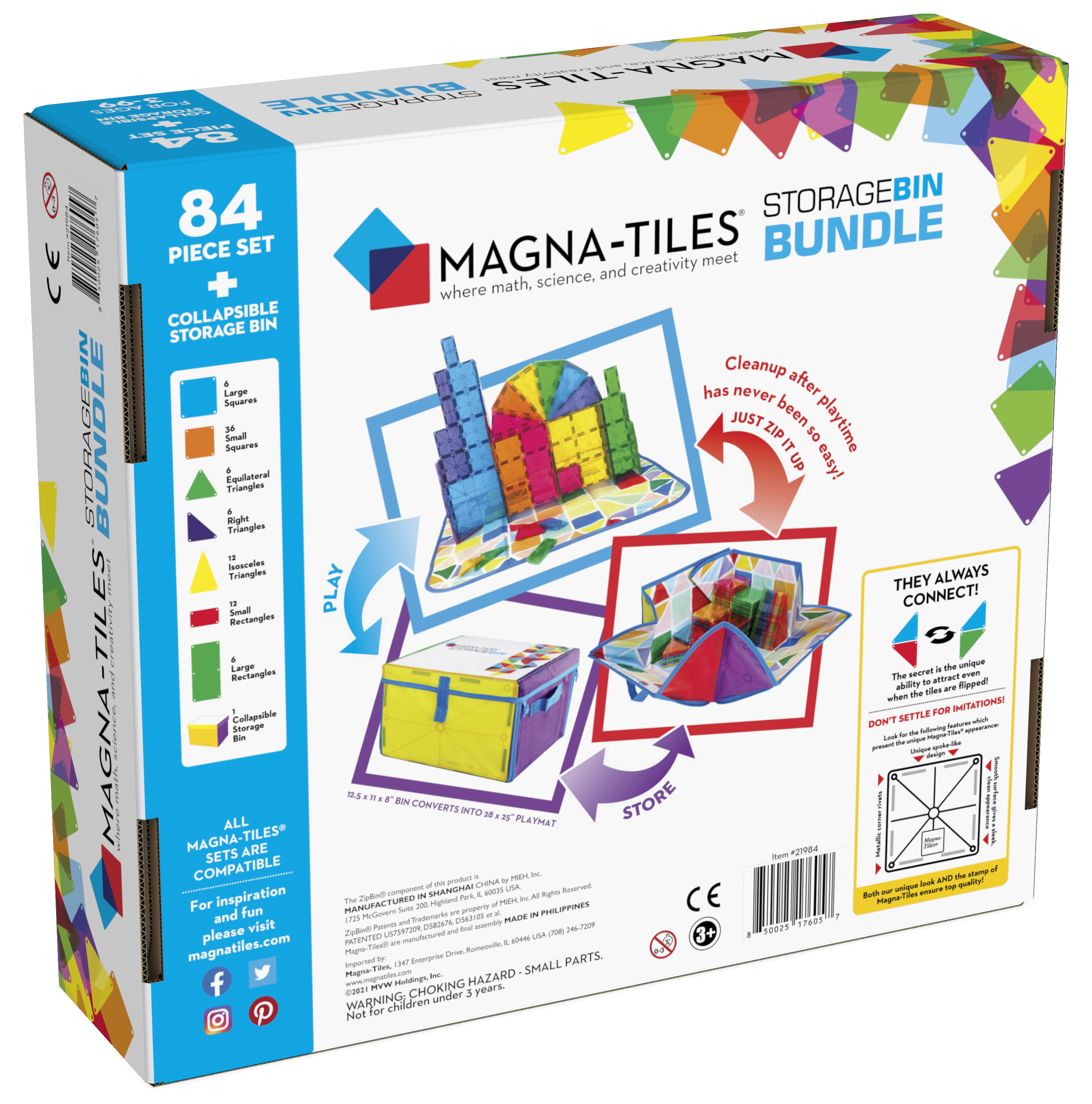 Back of MAGNA-TILES® Storage Bin Bundle 84-Piece Set package