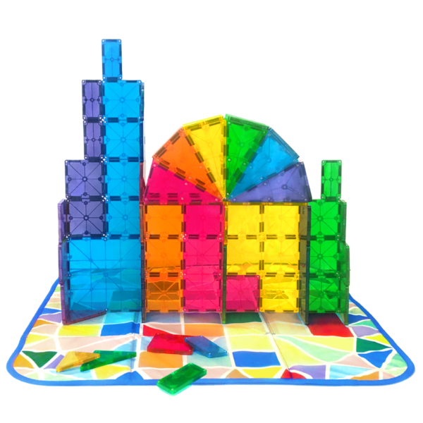 Example of MAGNA-TILES® structure on 2-in-1 Interactive Play-Mat with arch made of isosceles triangles