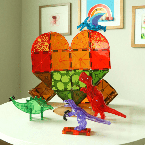 Example build of MAGNA-TILES® Dino World 40-Piece Set with heart shape