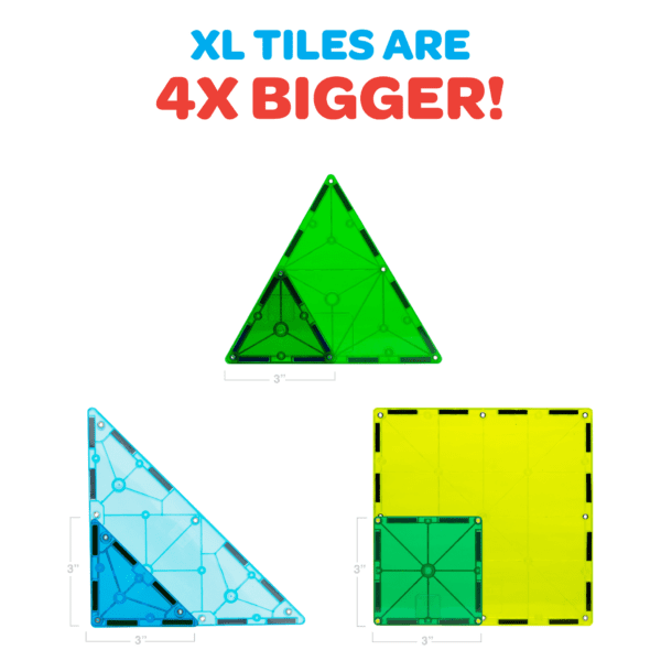 MAGNA-TILES® XL Tiles are 4X bigger than classic 3" MAGNA-TILES pieces!