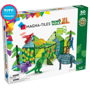 Front of MAGNA-TILES® Dino World XL 50-Piece Set package with TOTY 2022 Finalist Badge