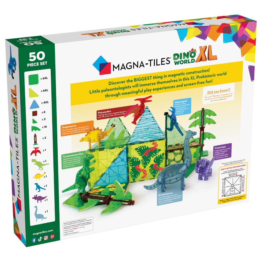 Back of MAGNA-TILES® Dino World XL 50-Piece Set package