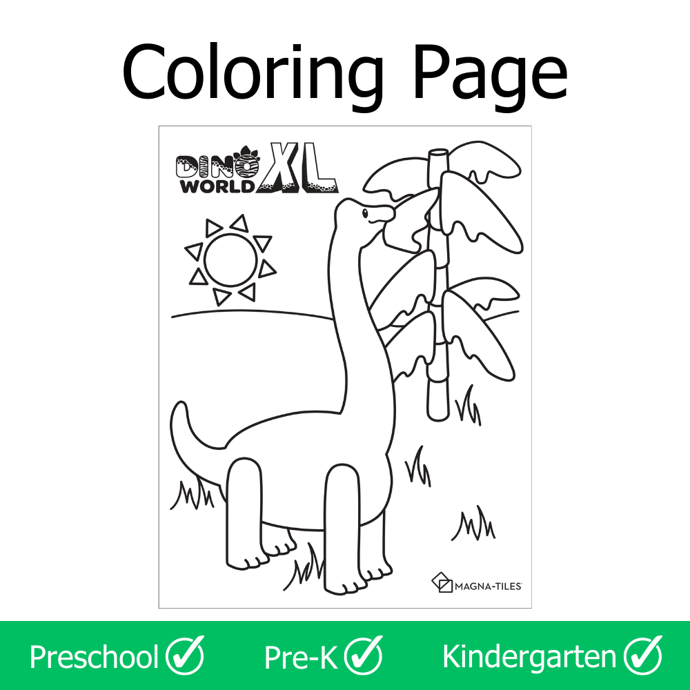 MAGNA-TILES® Dino World XL Coloring Page for Preschool, Pre-K, and Kindergarten
