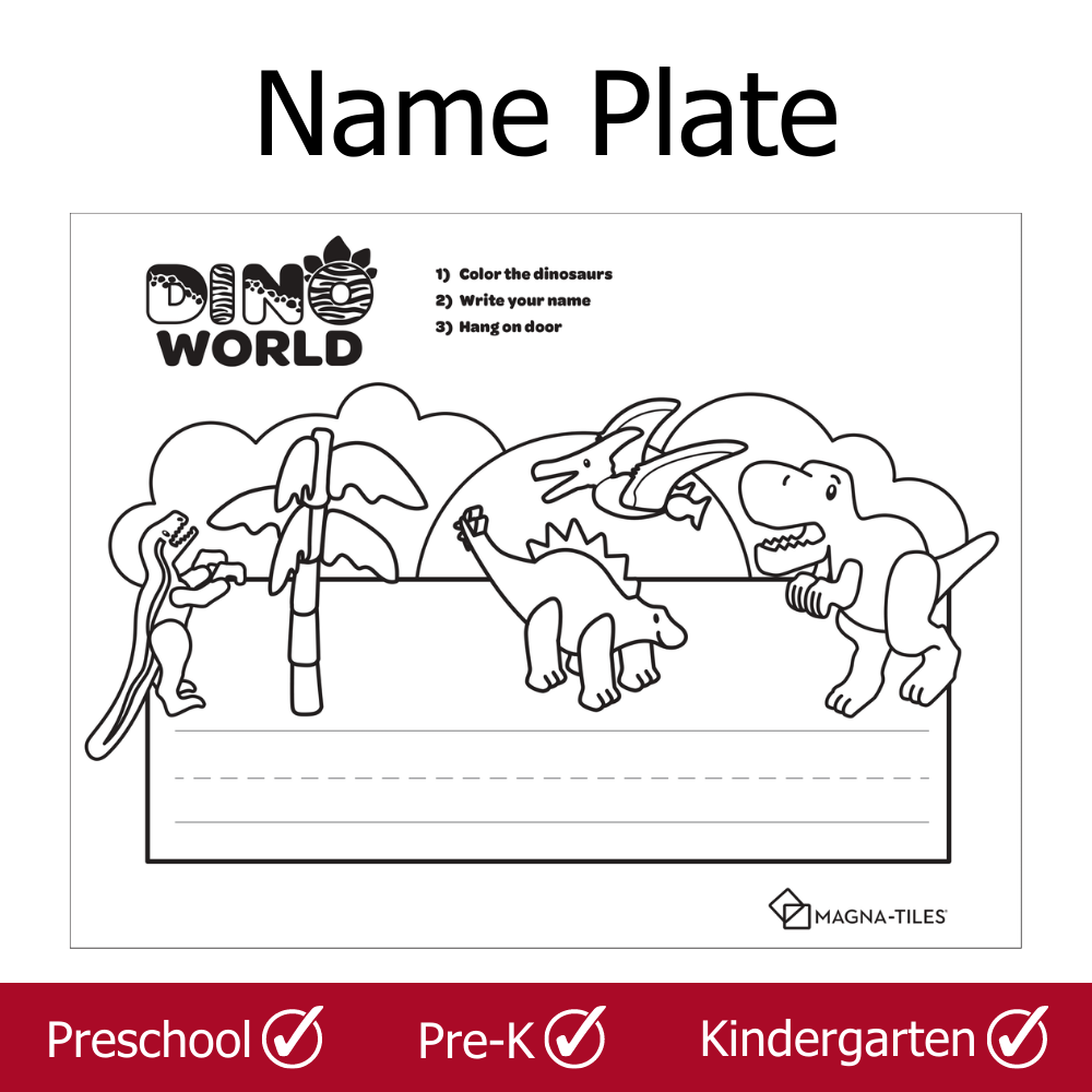 MAGNA-TILES® Dino World Dinosaur Name Plate for Preschool, Pre-K, and Kindergarten
