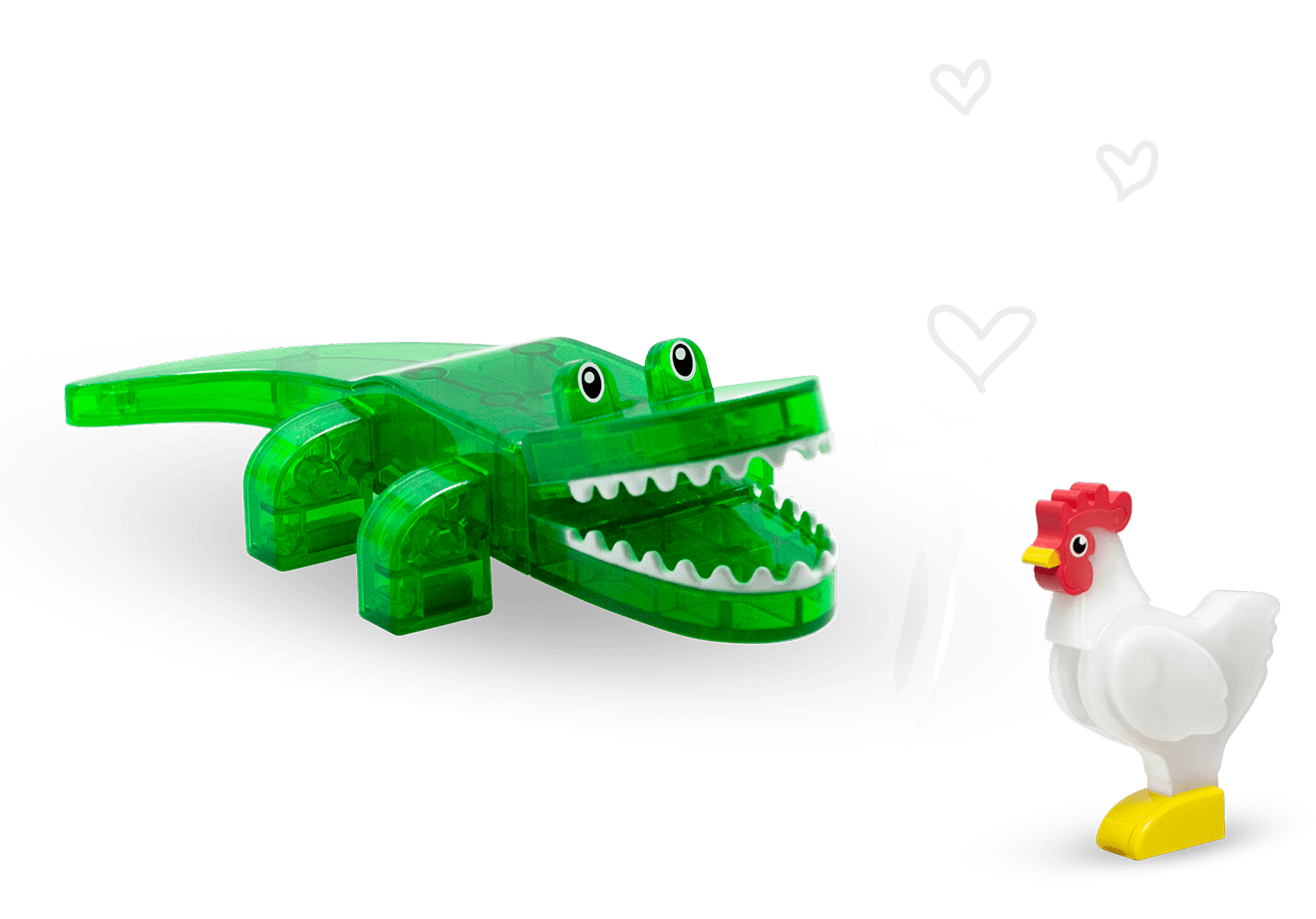 MAGNA-TILES® green caiman and white chicken figurines