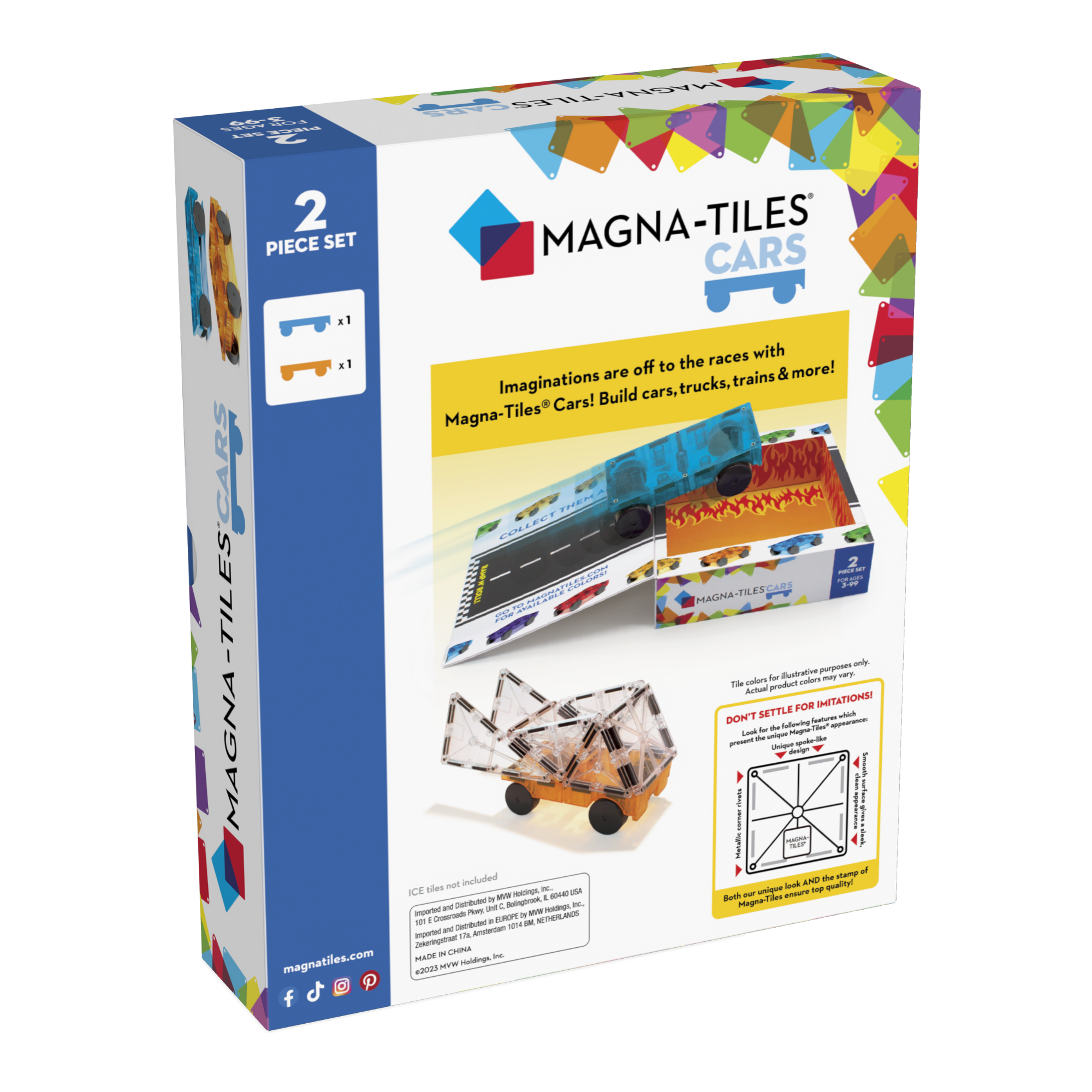 Back of MAGNA-TILES® Cars - Blue & Orange 2 Piece Set package