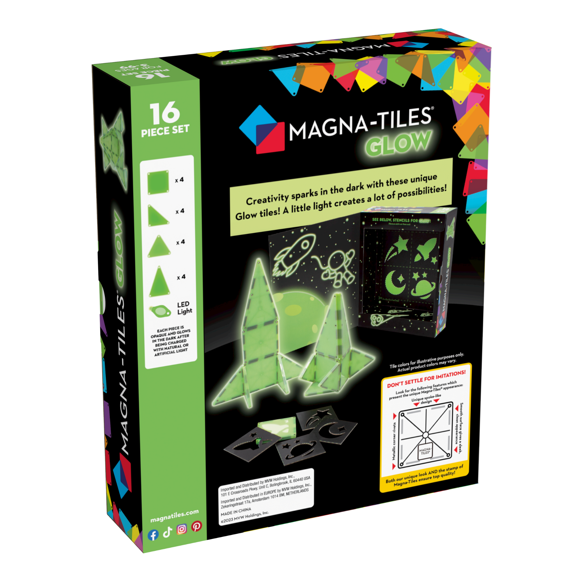 Back of MAGNA-TILES® Glow 16-Piece Set Package