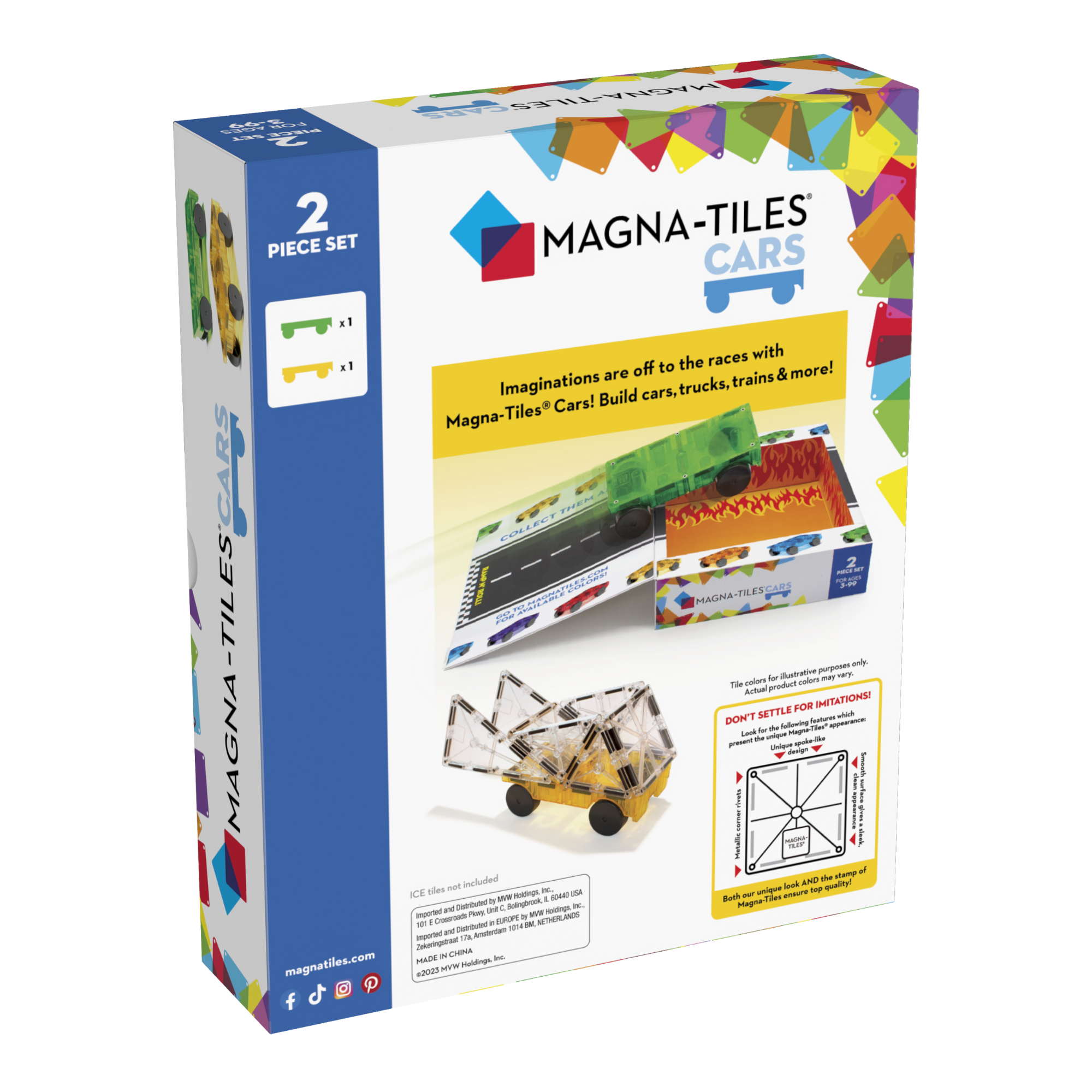 Back of MAGNA-TILES® Cars - Yellow & Green 2 Piece Set package