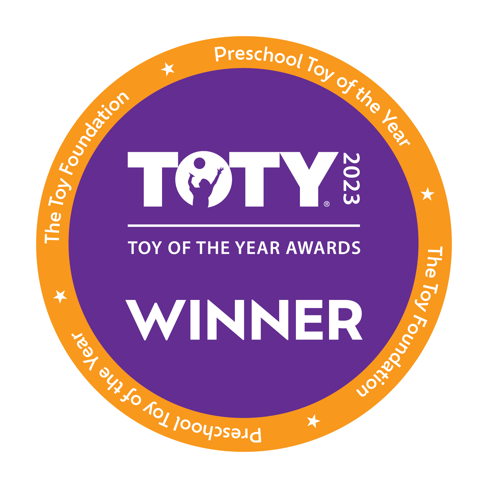 TOTY (Toy Of The Year) Winner Award Seal for the Downhill Duo 40-Piece Set in the Preschool category.